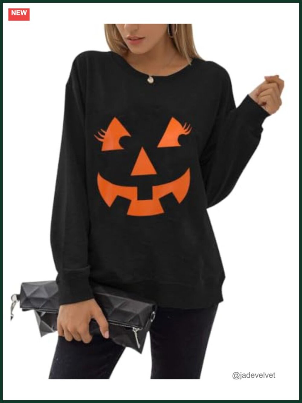 Womens Halloween Pumpkin Face Skeleton Graphic Sweatshirt Long Sleeve Pullover